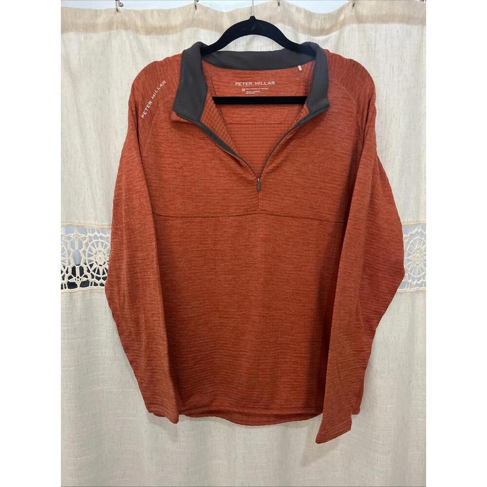 Peter Millar 1/4 Zip Mens M Orange Maven Pullover Performance Golf Waffle
